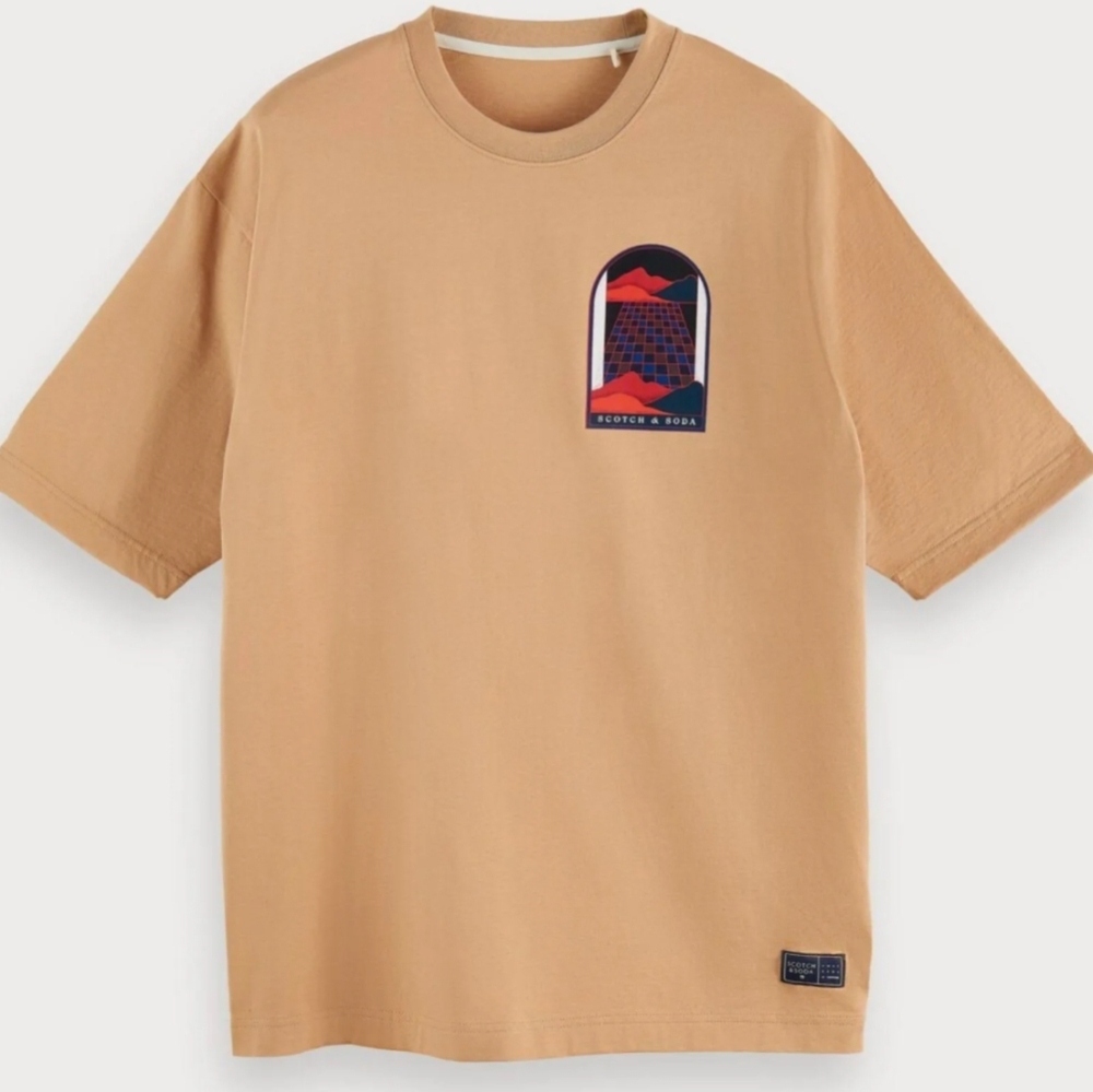 Scotch & Soda Couture Tan Abstract Art Graphic Tee Size M